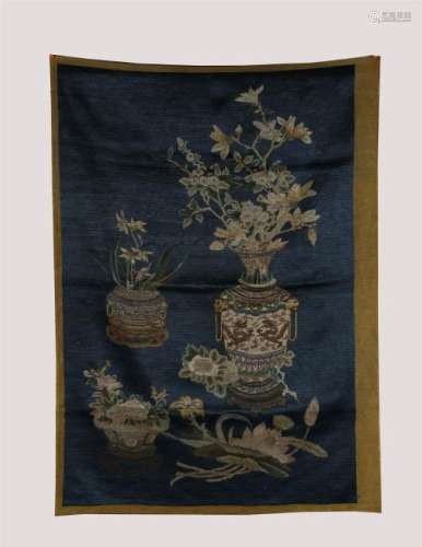 19th C. silk embroidered handing textile panel