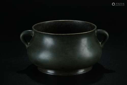 Old patina solid bronze censer, marked