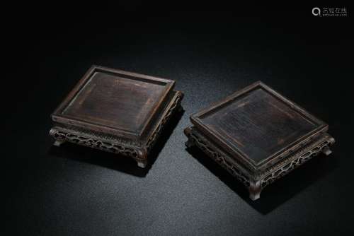 Pair rosewood carved square stands; Republic period