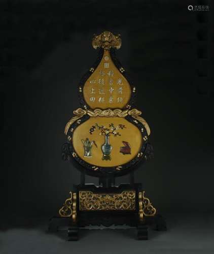 A nice gemstone inlaid Bogu screen/sandalwood stand