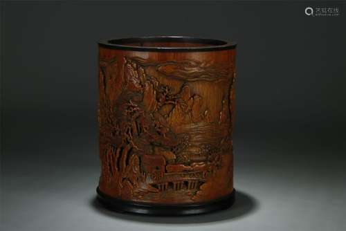 19th C. superb bamboo carved brush pot