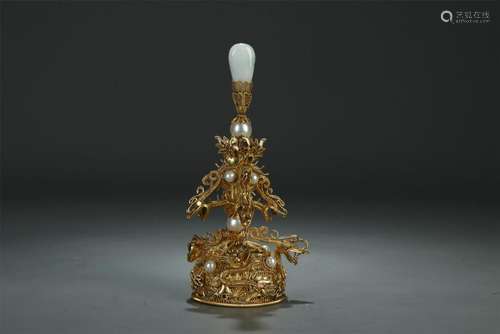 Superb gilt silver vermeil/pearl crown finial