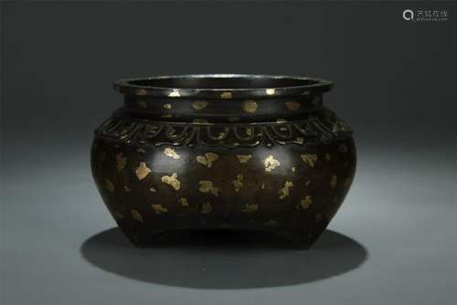 18/19th C. gold splashed bronze censer, marked Xuide