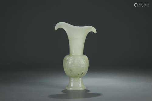 Superb white jade carved vase