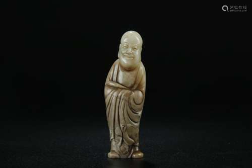 A nice carved shoushan stone Lohan figure; Republic