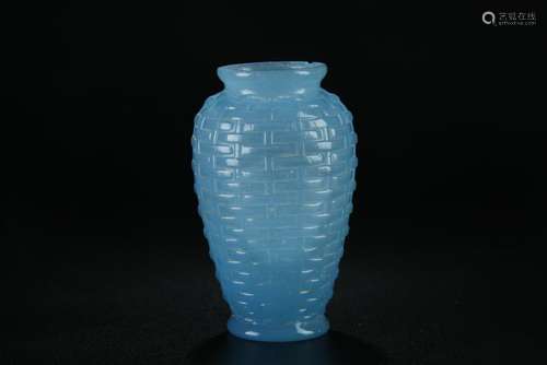 19th C. peking blue glass bottle vase