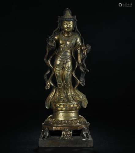 Antique gilt bronze figure of standing Guanying