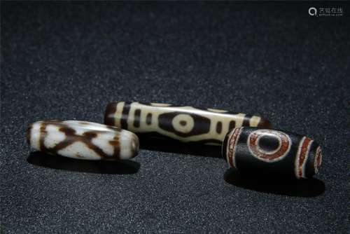 x3 antique Dzi beads; Tibet