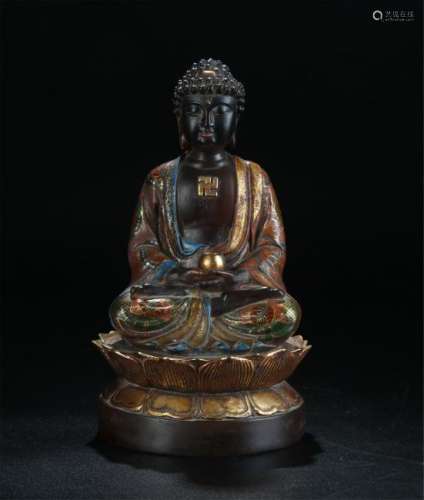 Rare 19/20th C. enameled on glass figure of Sakyamuni
