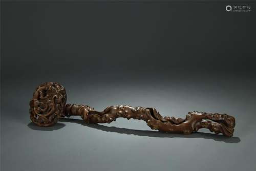 19th C. huangyang wood carved Ruyi scepter