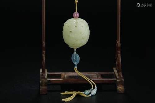 18/19th C. yellow jade carved pierced pomander