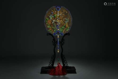 Superb silver vermeil/enamel court fan with hardwood