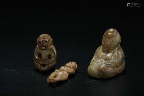 x3 Old jade carved figures