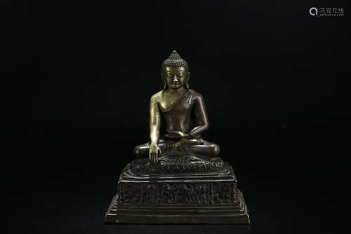 Antique two colour bronze figure of Sakyamuni