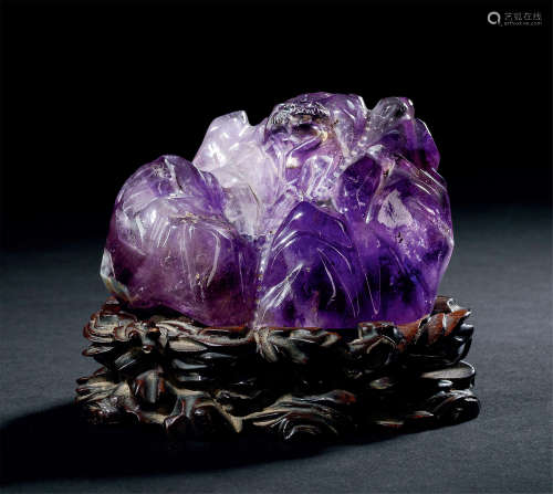 清 紫水晶山石摆件（带座）
