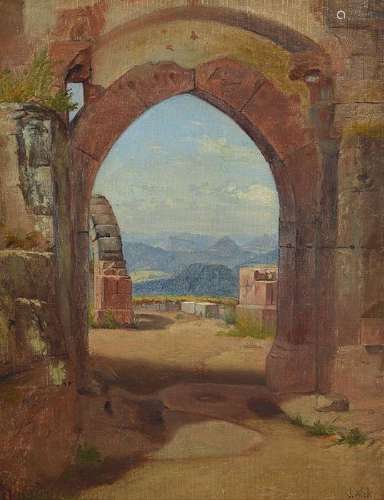 Jacob Wick, born 1834, view through an archwayin wide