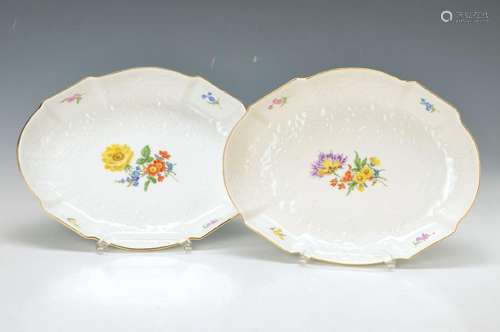 two oval bowls, Meissen, 20th c., 2. choice, embossed