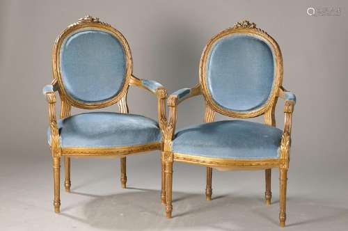 pair of armchairs, France, around 1890, walnut(?) with