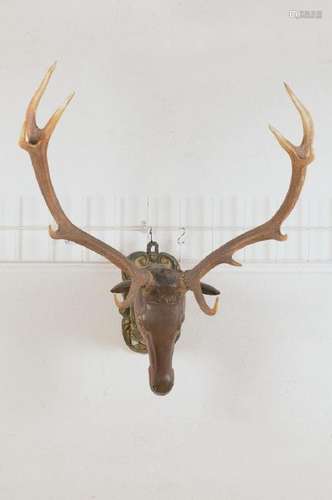 deer antlers, German, dated 1784, 11- Ends, head carved