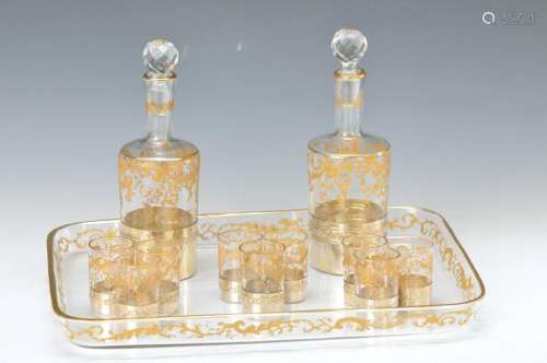 Liqueur set, France, around 1900, colorless glass,