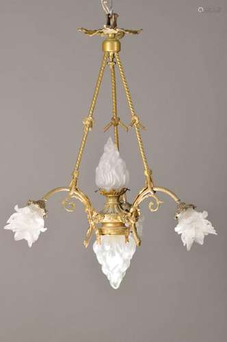 Ceiling lamp, France, around 1890, brass sheath with