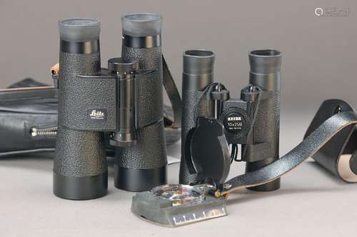 two binoculars and one Compass, 1 of Zeiss 10x25 B, L