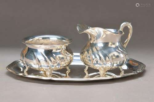 sugar bowl and milk jug on tray, German, 1930s, 830