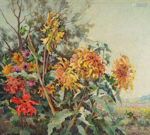 Willy Herrmann, 1895-1963, Garden flowers in front of