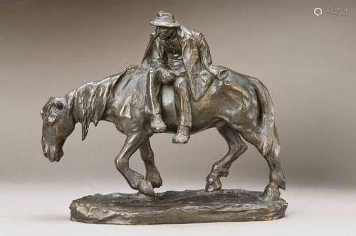 Hans Müller, 1873-1937, horse with horseman, bronze