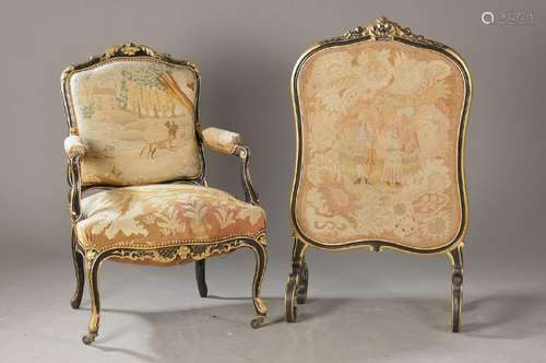 armchair and fire screen, German, chair, around 1860