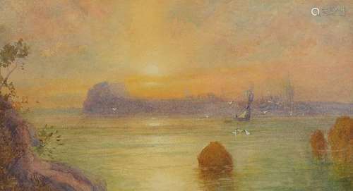 G. Wimmer, around 1900, watercolor, sunset at the coast