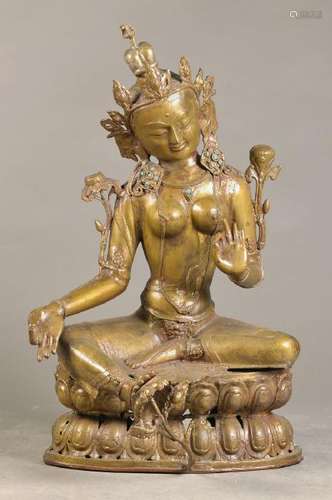 Sculpture of the green Tara, Nepal, around 1900, brass