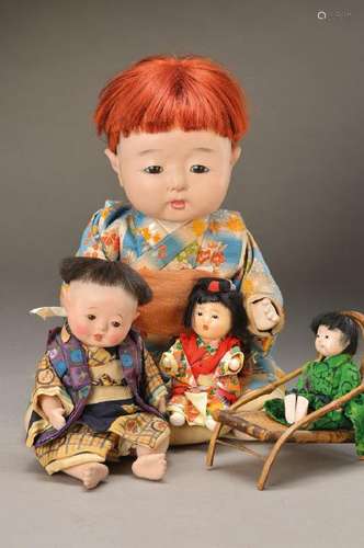 Four Japanese dolls Ichimatsu, 1 doll around 1930