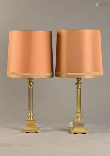 two Lamps, 60/1970s, brass, in column shape, two focal