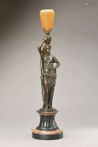 Table lamp, France, around 1900, bronze sculpture in