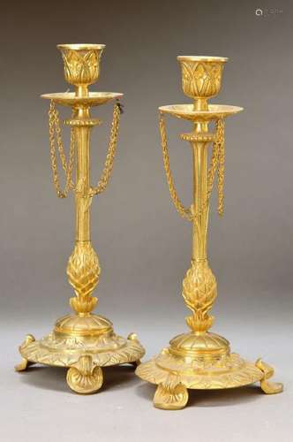 A pair of candlesticks, France, 2. half 19 th c., brass