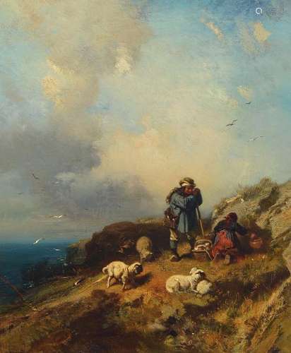 Charles Hoguet, 1821-1870 Berlin, shepherd at the coast