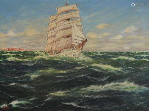 A. Weiss, dated 1939, sailing ship in full rigging off