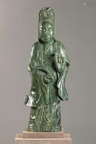 Large figure, China, 20th c., Guanyin, nephrite