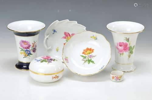 6 parts Meissen, around 1890 until 1960s, colorful