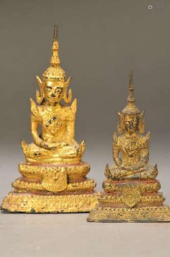 2 Buddha, Thailand, around 1890, Bronze, red/gold