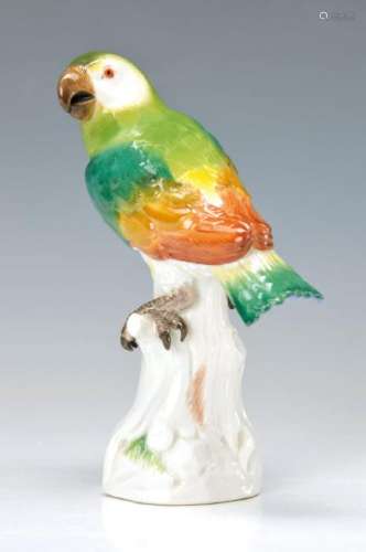 figurine, Meissen, 20th c., small parrot on stump