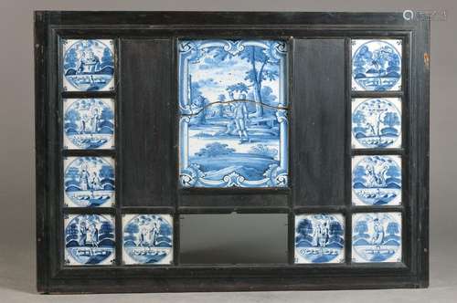 Delft tiles picture, 18. th c., in wooden board, 9