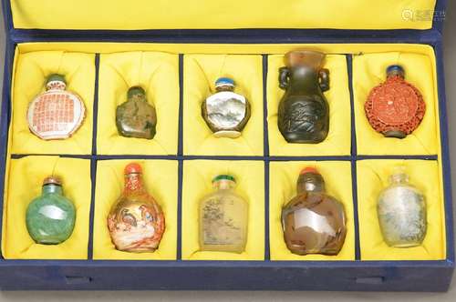 10 Snuffbottles/vases, China, 20th c., of various