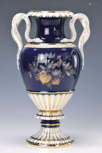 snake handle vase, Meissen, 1924-33, cobalt blue ground
