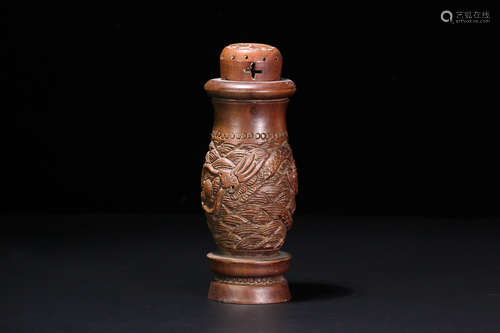 A HUANGYANG WOOD DOUBLE DRAGON CRICKET JAR