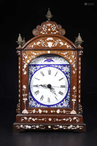 A HUANGHUA WOOD ENAMELED BRONZE WESTERN STYLE CLOCK