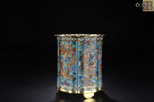 A QIANLONG MARK ENAMELED CLOISONNE PEN HOLDER