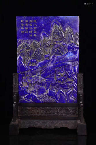 A LAPIS LAZULI SCREEN WITH STORY GOLDEN PAINTING