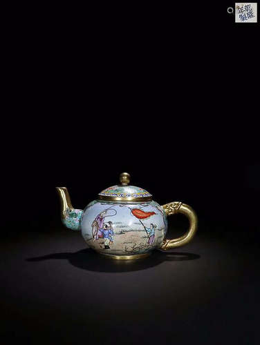 A BRONZE ENAMELED TEA POT